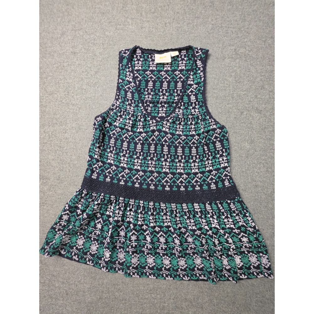 Maeve Anthropologie Peplum Top Womens Small Multi Embroidered Floral Scoop Neck
